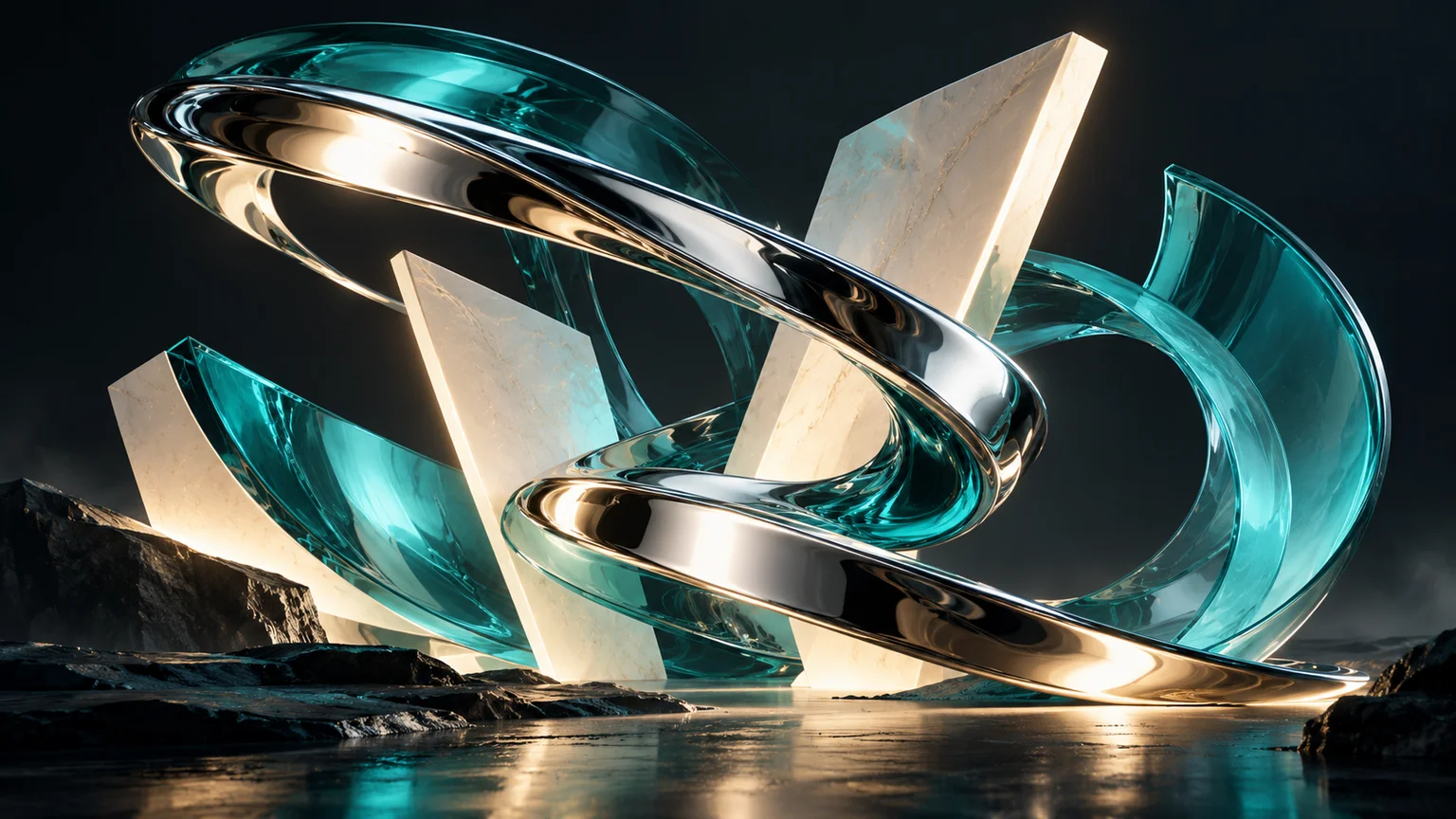 Sculptural chrome and emerald glass editorial study